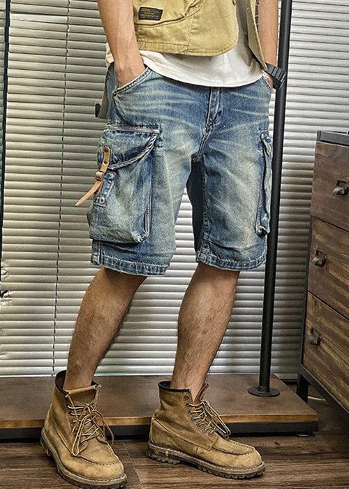 Blue High Waist Denim Men's Shorts