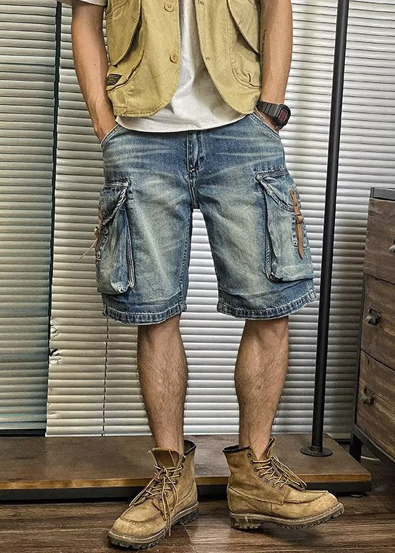 Blue High Waist Denim Men's Shorts
