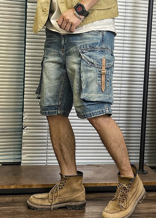 Blue High Waist Denim Men's Shorts