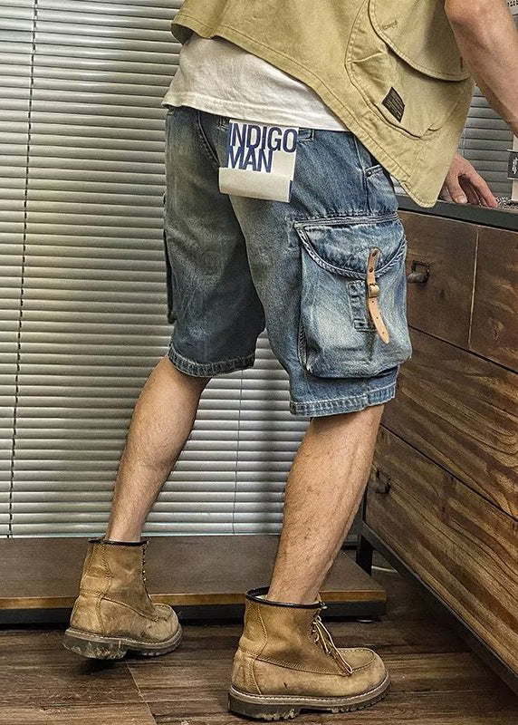 Blue High Waist Denim Men's Shorts