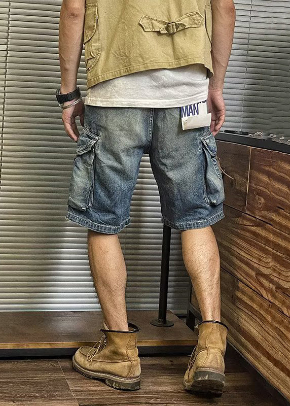Blue High Waist Denim Men's Shorts