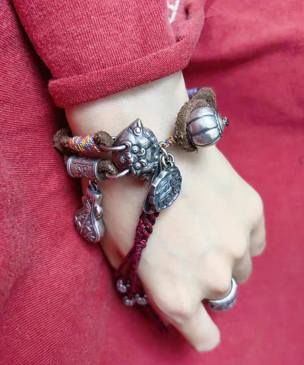 Retro Silk Silver Seal Carving Bracelet