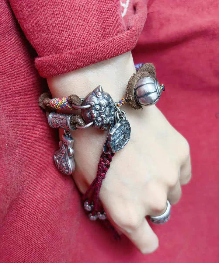 Retro Silk Silver Seal Carving Bracelet