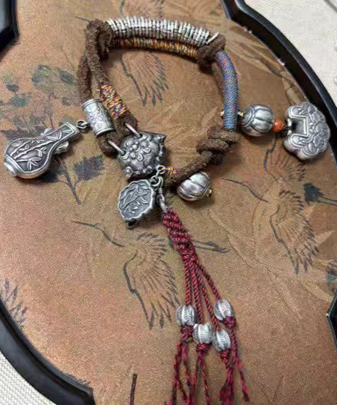 Retro Silk Silver Seal Carving Bracelet