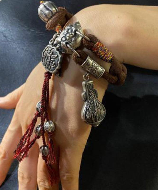 Retro Silk Silver Seal Carving Bracelet