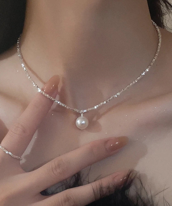 Silk Silver Pearl Pendant Necklace
