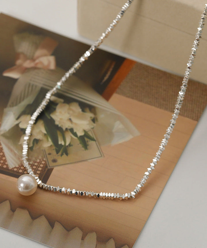 Silk Silver Pearl Pendant Necklace