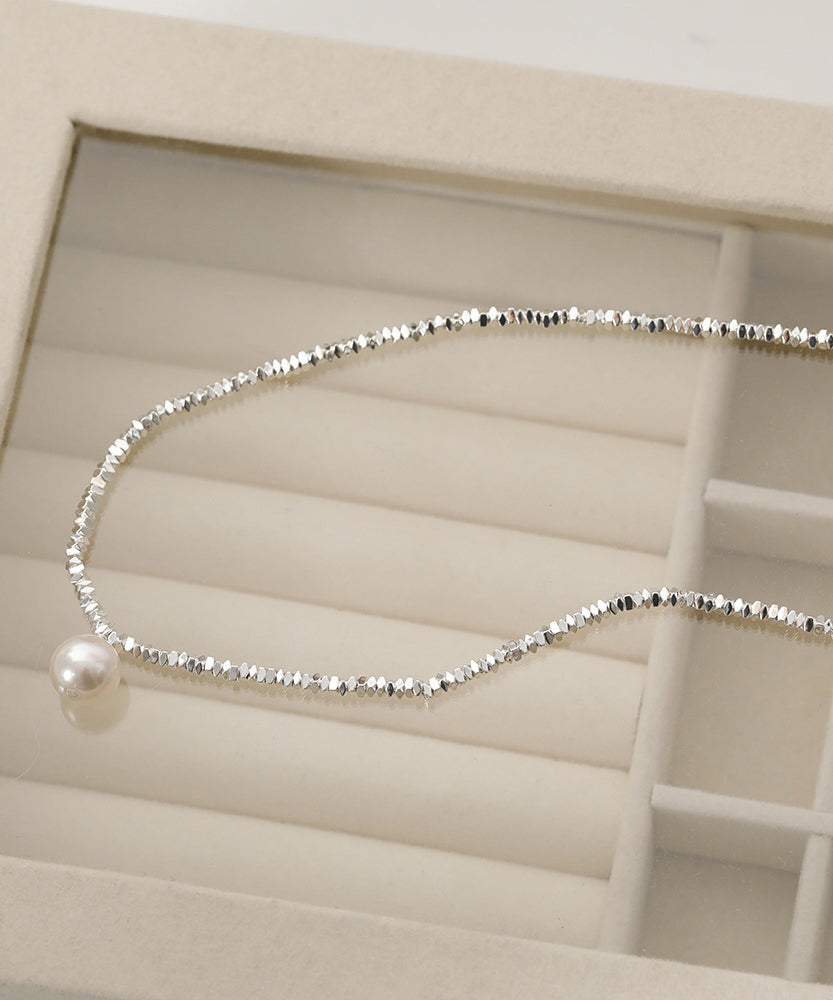 Silk Silver Pearl Pendant Necklace