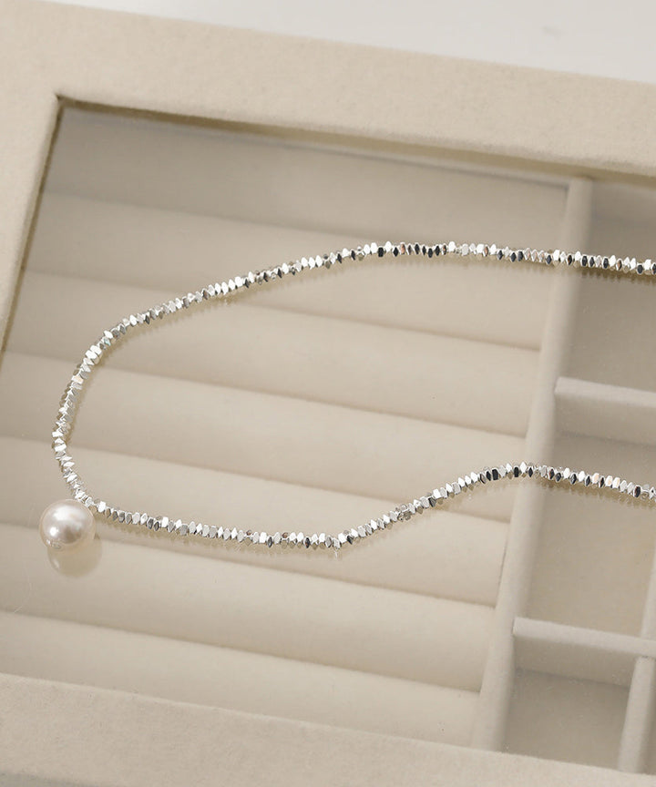 Silk Silver Pearl Pendant Necklace