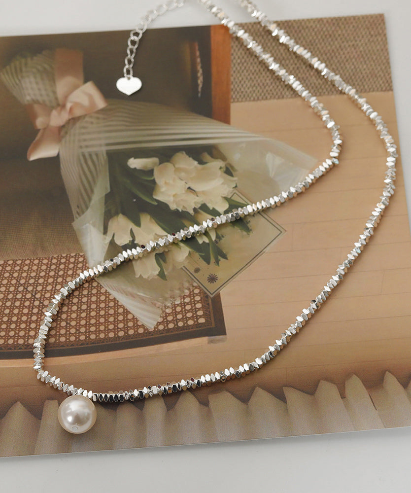 Silk Silver Pearl Pendant Necklace