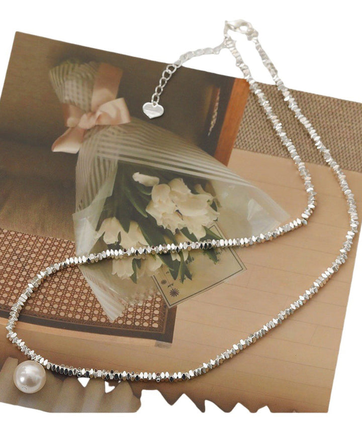 Silk Silver Pearl Pendant Necklace