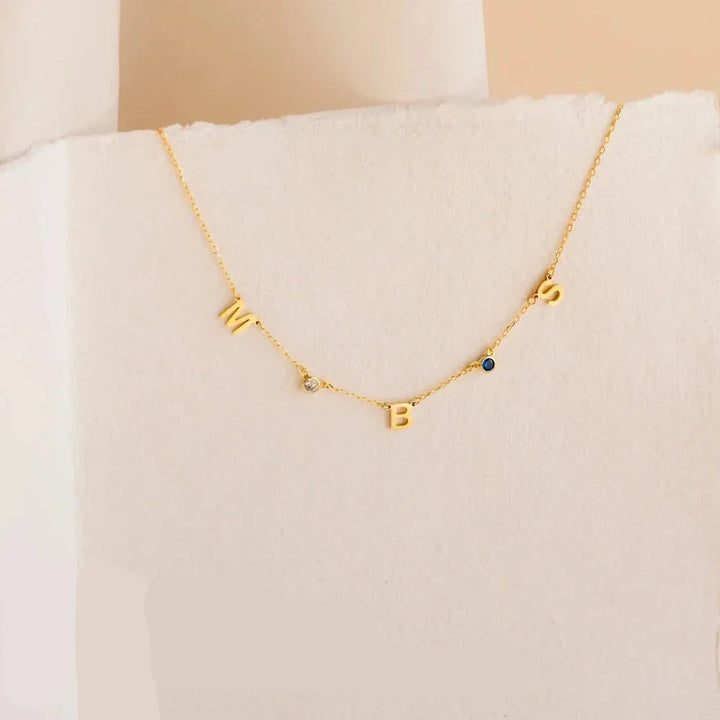Custom Dainty Initial Birthstone Necklace