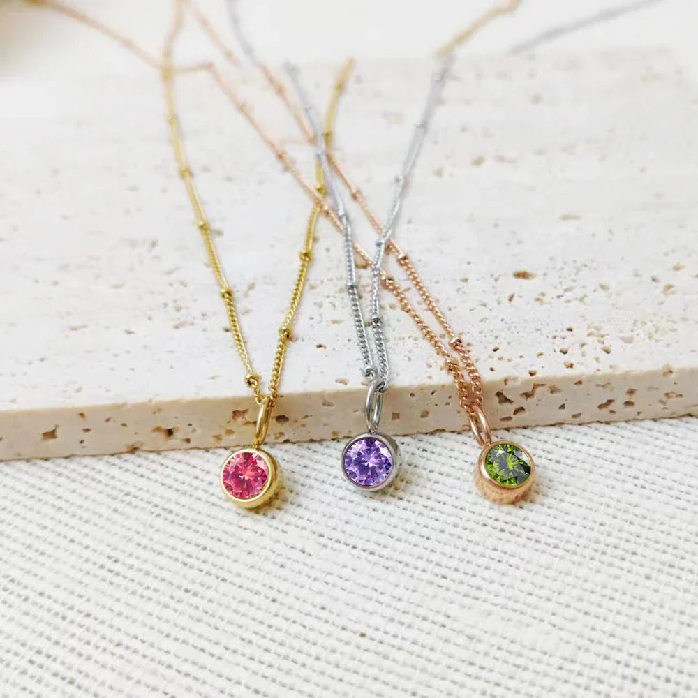 Beaded Chain Birthstone Pendant