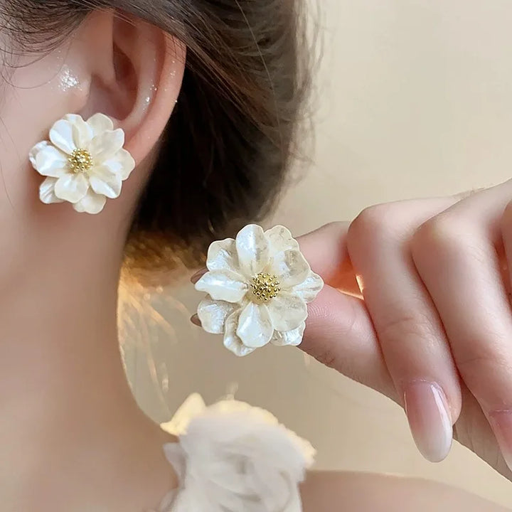 Sienna | Chic White Acrylic Earrings with Button