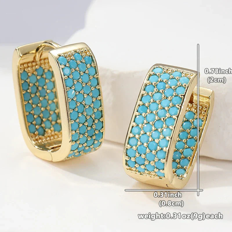 Hazel | Turquoise Pavé Gold Huggie Earrings
