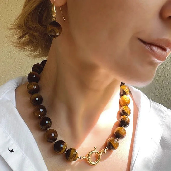 Hazel | Bold Tigers Eye Necklace & Earrings (set of 2)