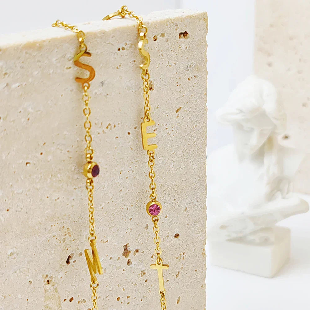 Custom Sideway Initial Birthstone Necklace