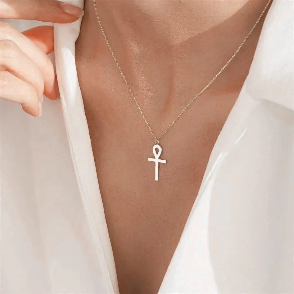 Coral | Gold Ankh Pendant Necklace