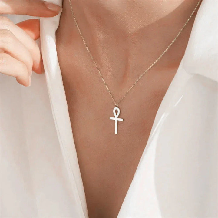 Coral | Gold Ankh Pendant Necklace