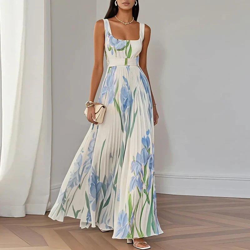 LYRA | Elegant Maxi Floral Dress with Flattering Pleated Silhouette