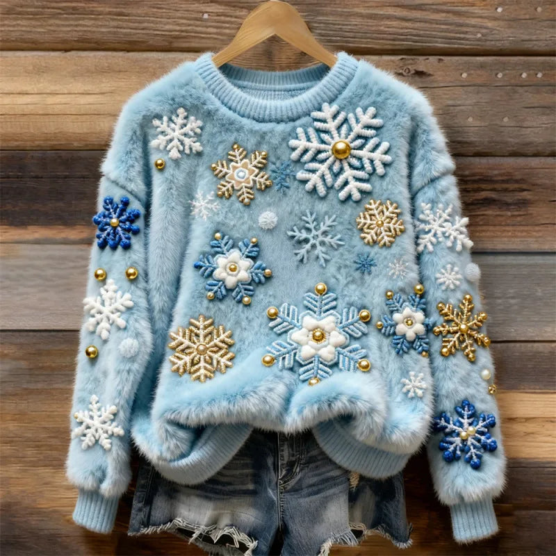 Cosy Winter Jumper – Frosted Snowflakes (Blue) — Jarah Melbourne