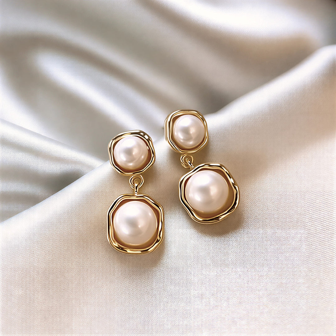 Sylvie | Golden Frame Pearl Earrings