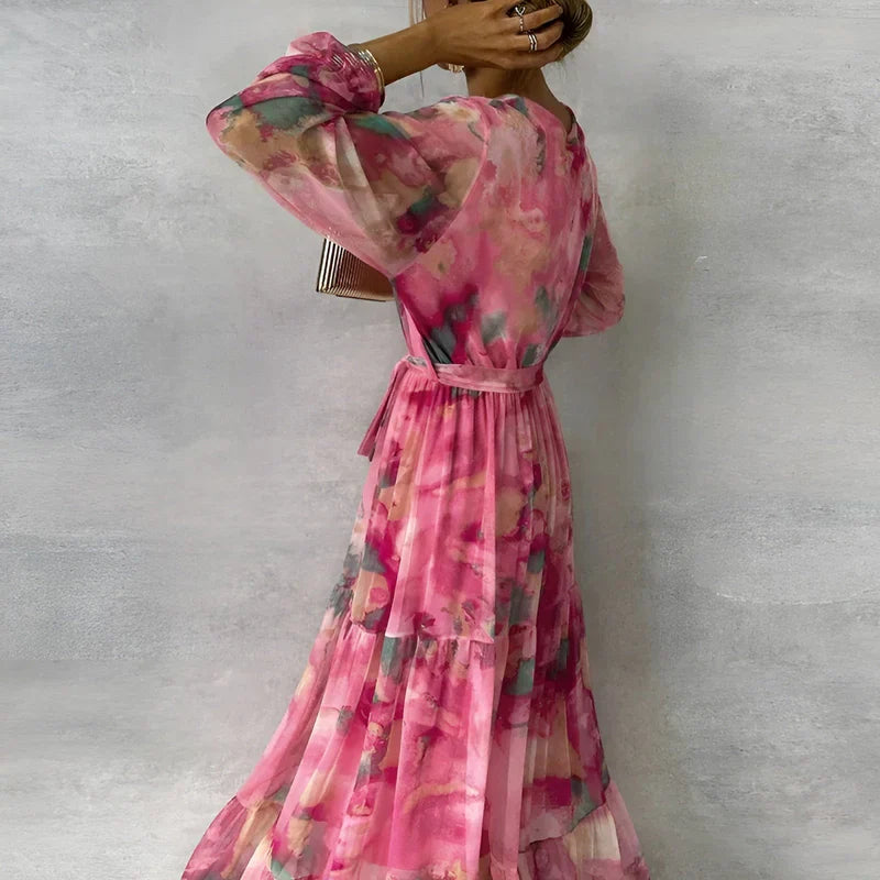 LUCIA | Long Summer Dress with Floral Pattern and Adjustable Silhouette