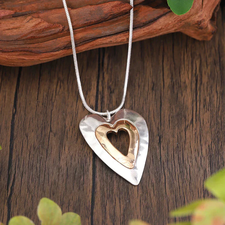 Ruby | Vintage Heart Precious Necklace in Silver and Gold