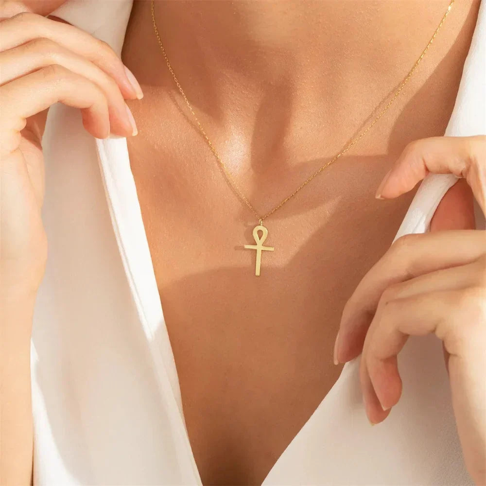 Coral | Gold Ankh Pendant Necklace