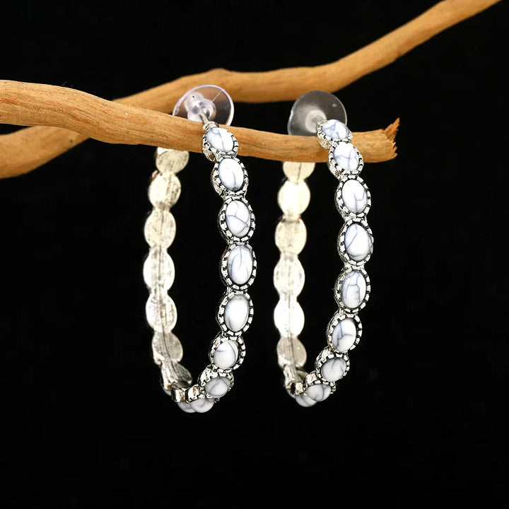 Sage | Vintage Oval Silver Hoop Earrings