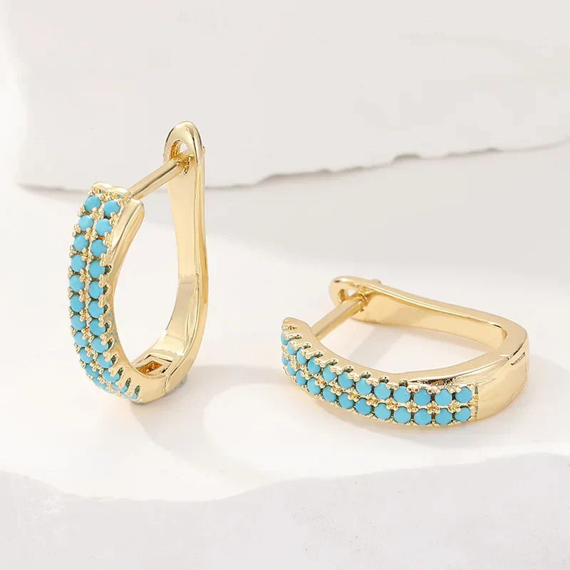 Mia | Turquoise Pavé Classic Gold Huggies