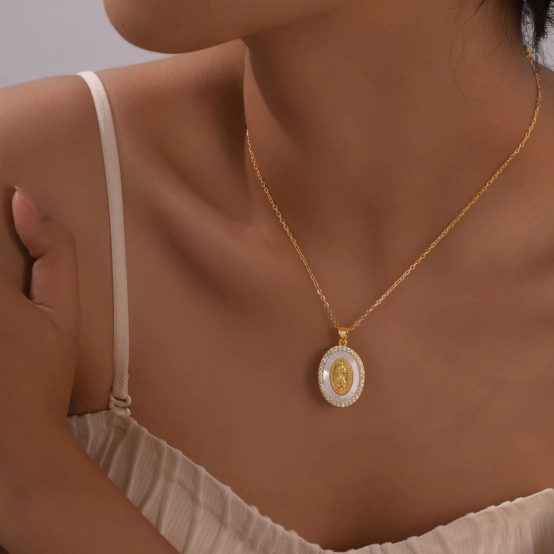 Sienna | Gold Oval Virgin Pendant Necklace
