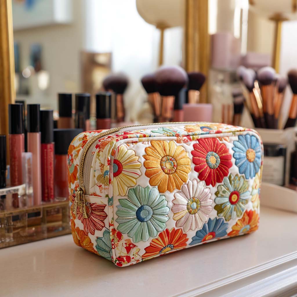 Shiny Petals | Quilted Makeup Bag