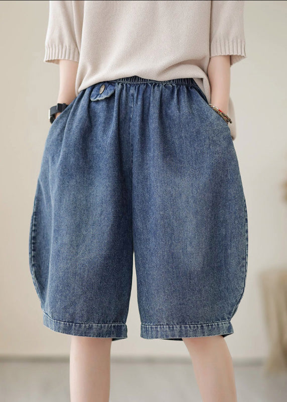 Black Elastic Waist Pocket Cotton Shorts