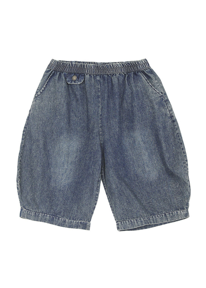 Black Elastic Waist Pocket Cotton Shorts