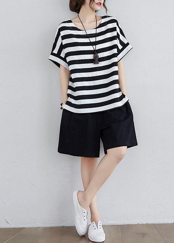 Black White Striped Side-Open Two-Piece