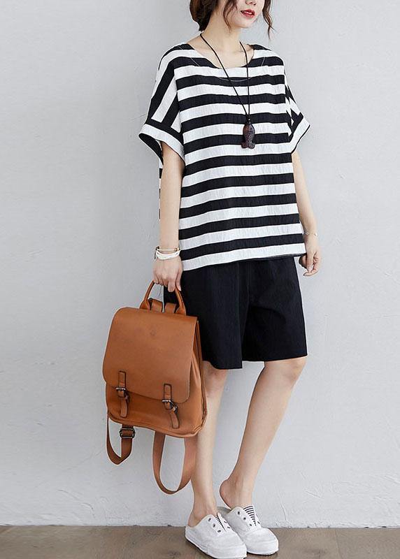 Black White Striped Side-Open Two-Piece