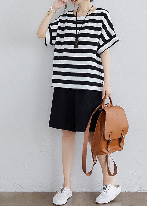 Black White Striped Side-Open Two-Piece