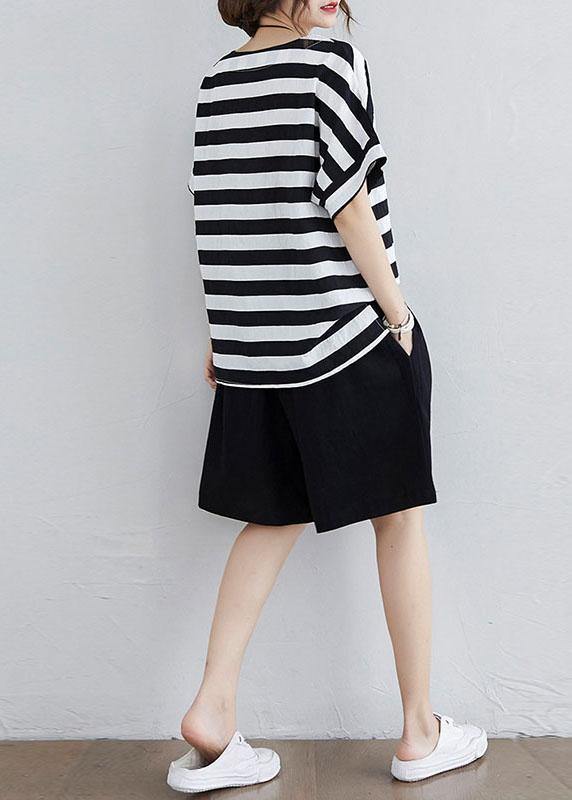 Black White Striped Side-Open Two-Piece