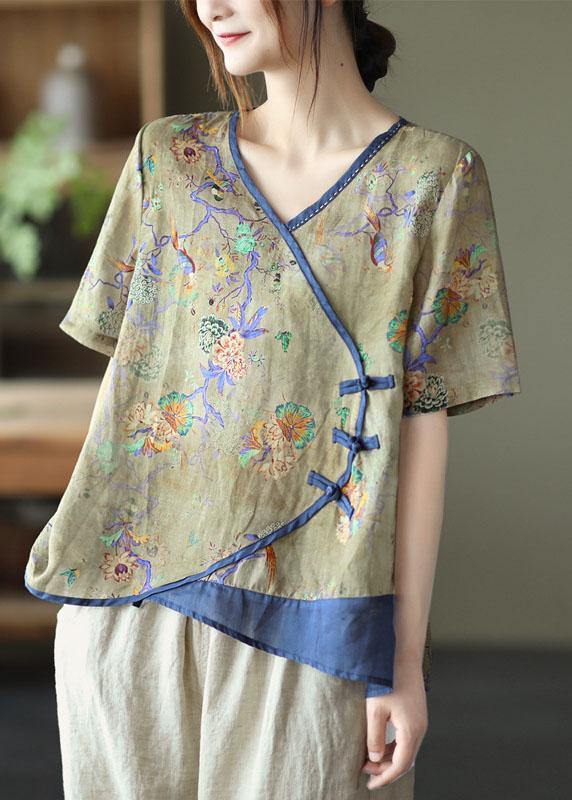 Blue Print Ramie Oriental Top