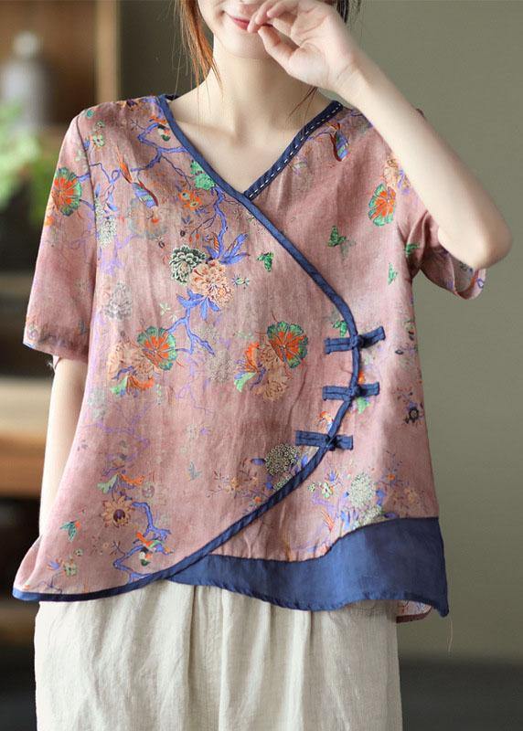 Blue Print Ramie Oriental Top