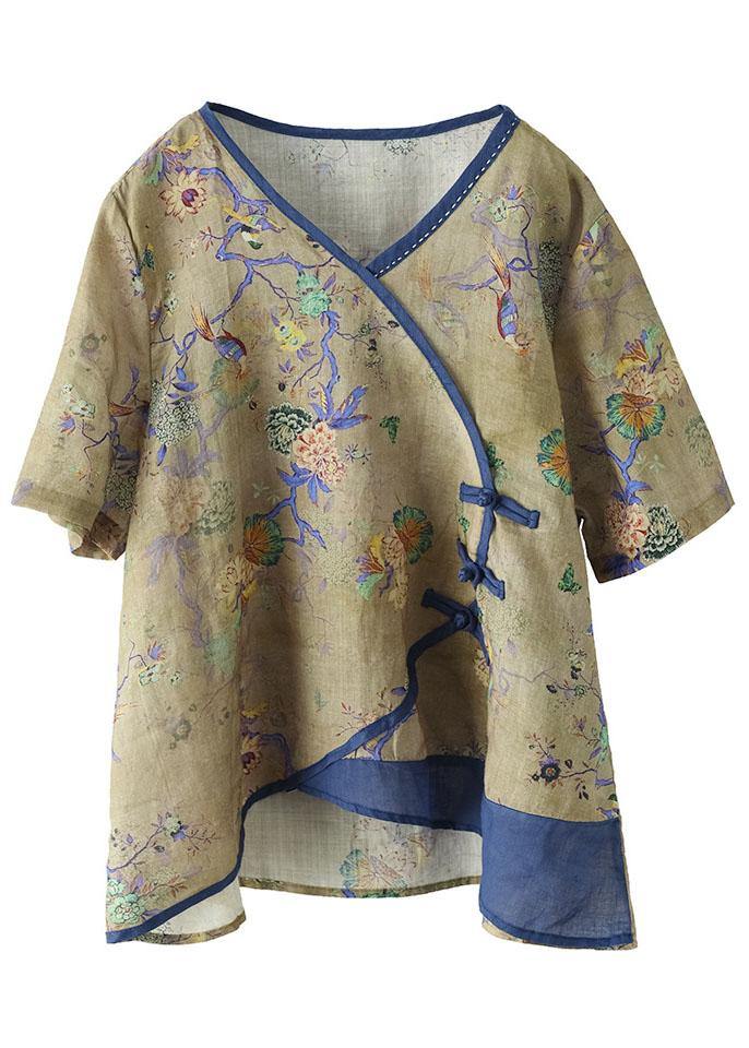 Blue Print Ramie Oriental Top