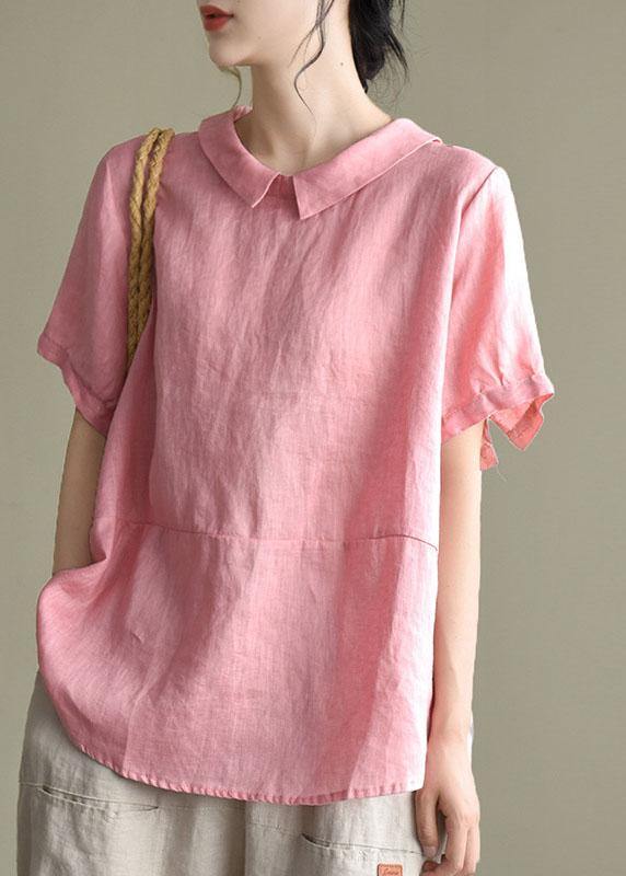 Pink Peter Pan Collar Linen Blouse