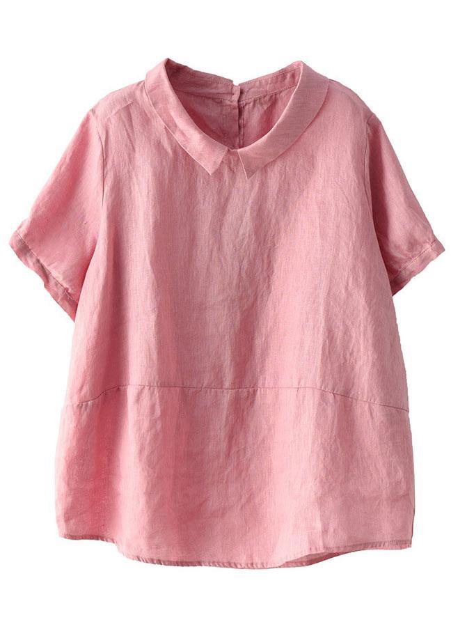 Pink Peter Pan Collar Linen Blouse