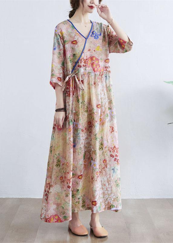 Floral V-Neck Tie Waist Maxi Dress
