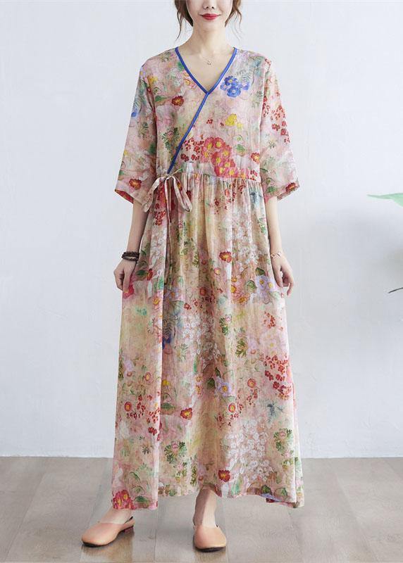 Floral V-Neck Tie Waist Maxi Dress