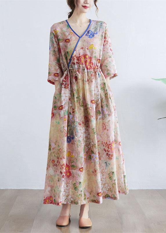 Floral V-Neck Tie Waist Maxi Dress