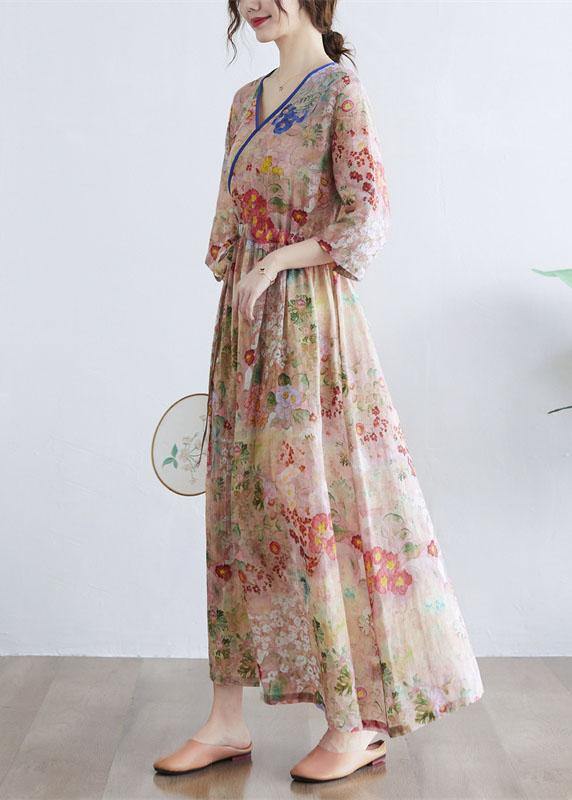 Floral V-Neck Tie Waist Maxi Dress