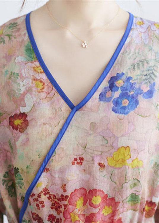 Floral V-Neck Tie Waist Maxi Dress