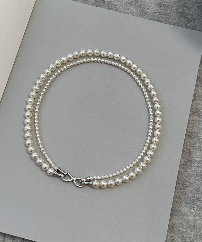 Silk Silver Round Pearl Necklace